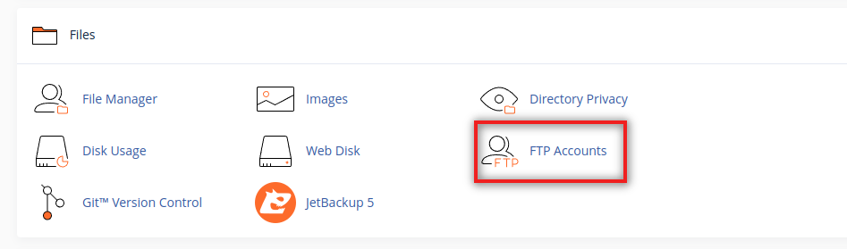 Secțiunea Conturi FTP în cPanel