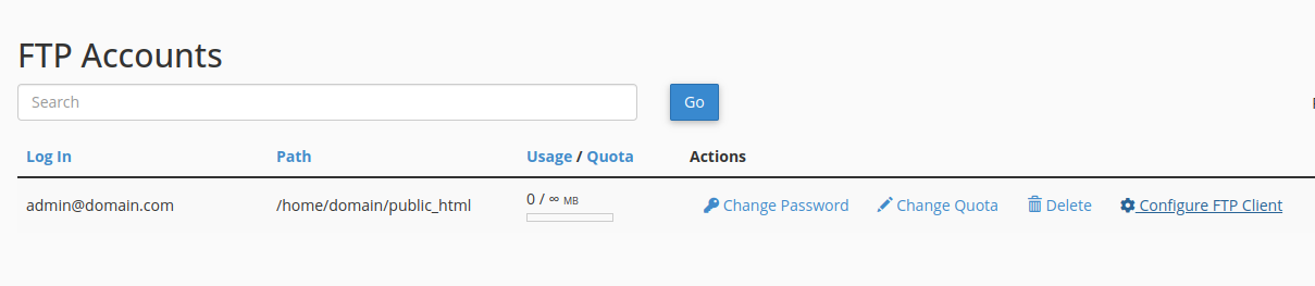 Modificarea și ștergerea conturilor FTP în cPanel