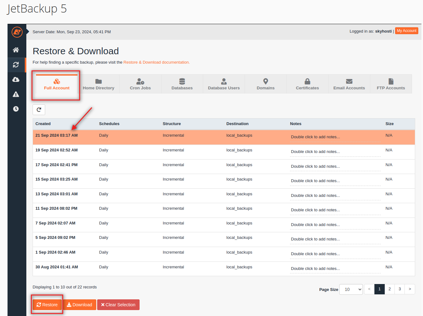 Selectare Backup Complet