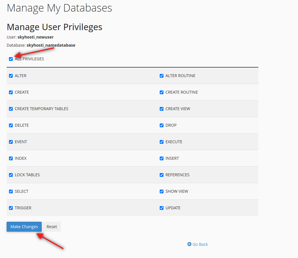 Atribuire permisiuni pentru utilizatorul MySQL