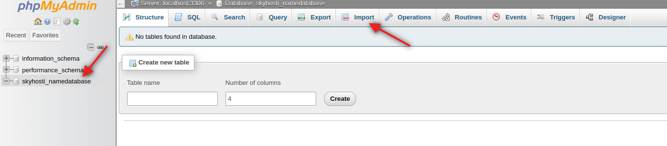 Import fișier SQL în phpMyAdmin