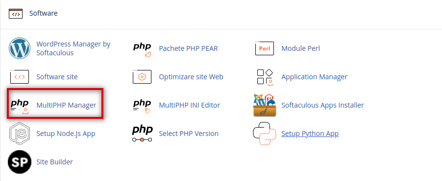 Selectarea versiunii PHP în cPanel